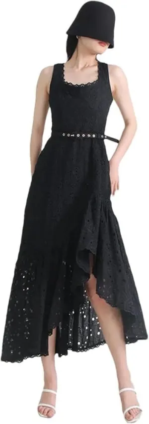 Square Neck Backless Casual Long Dresses Women Slim Fit Sleeveless Ruffle Party Mini Dress