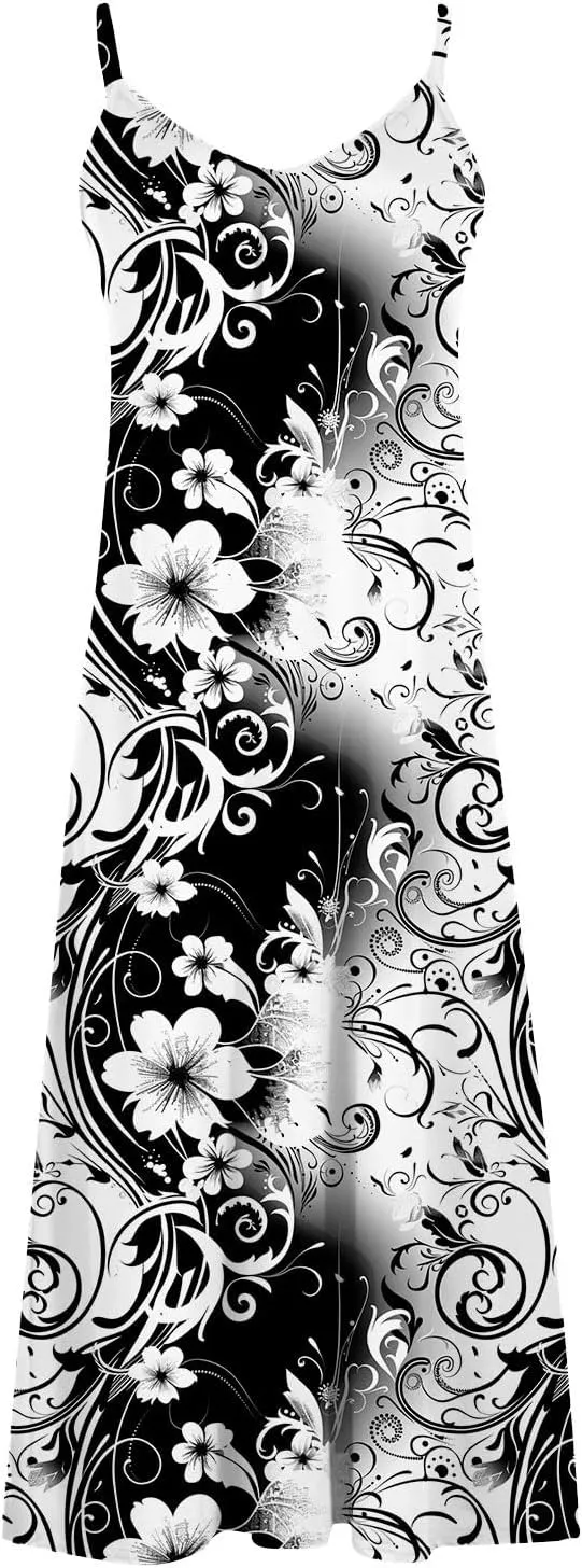Summer Dresses for Women 2025 Beach Vacation Sexy Spaghetti Strap v Neck Sun Dress Flowy Maxi Long Sundresses Trendy