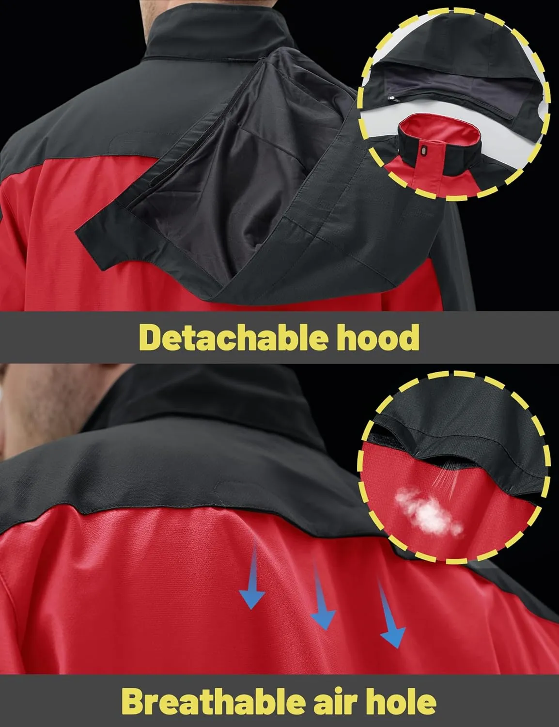 TACVASEN Mens Rain Coats Casual Waterproof with Hood Jackets Lightweight Zipper Pocket for Running Hiking Climbing
