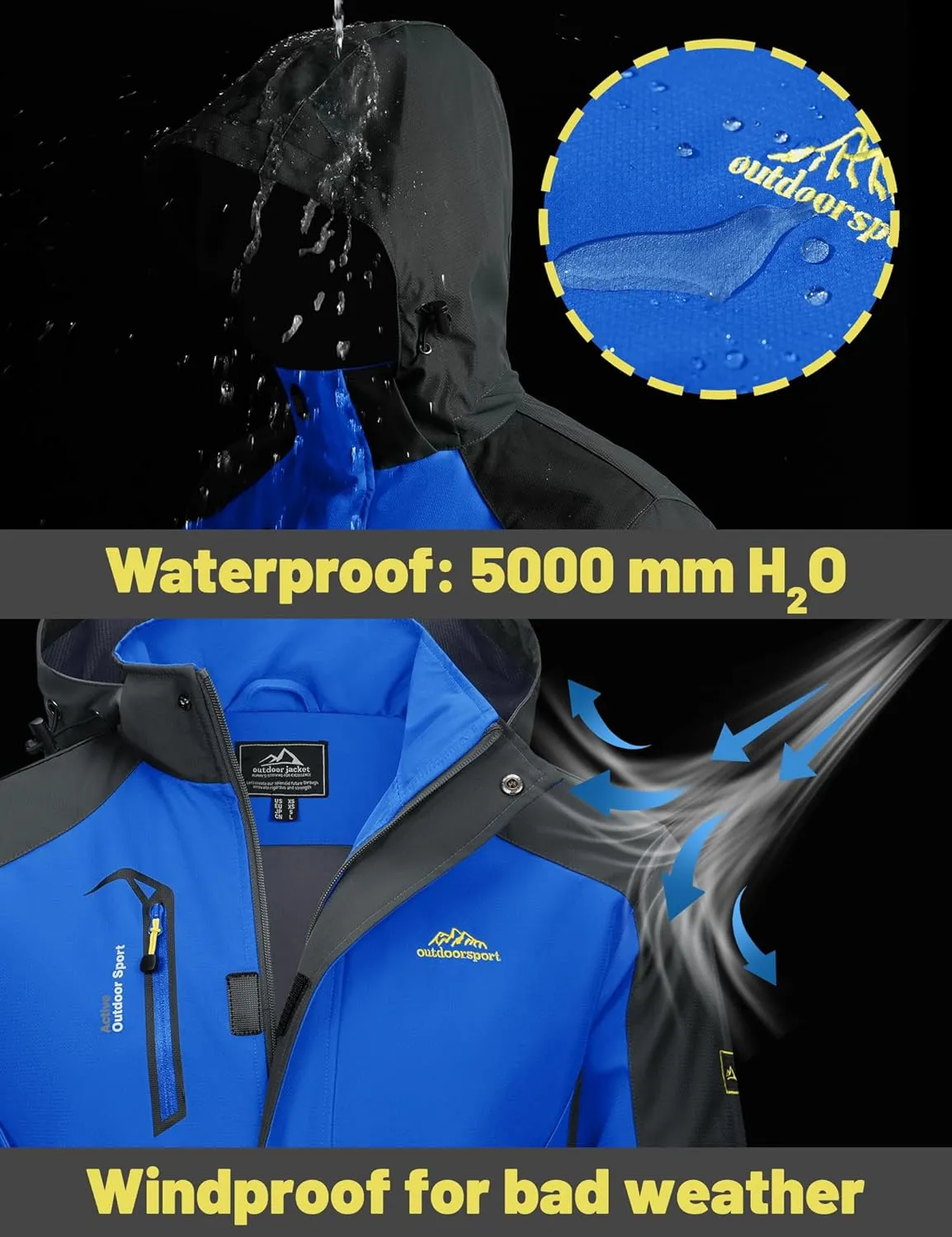 TACVASEN Mens Rain Coats Casual Waterproof with Hood Jackets Lightweight Zipper Pocket for Running Hiking Climbing