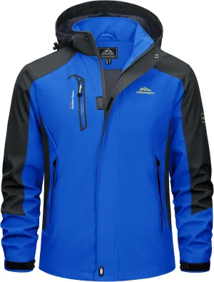 TACVASEN Mens Rain Coats Casual Waterproof with Hood Jackets Lightweight Zipper Pocket for Running Hiking Climbing