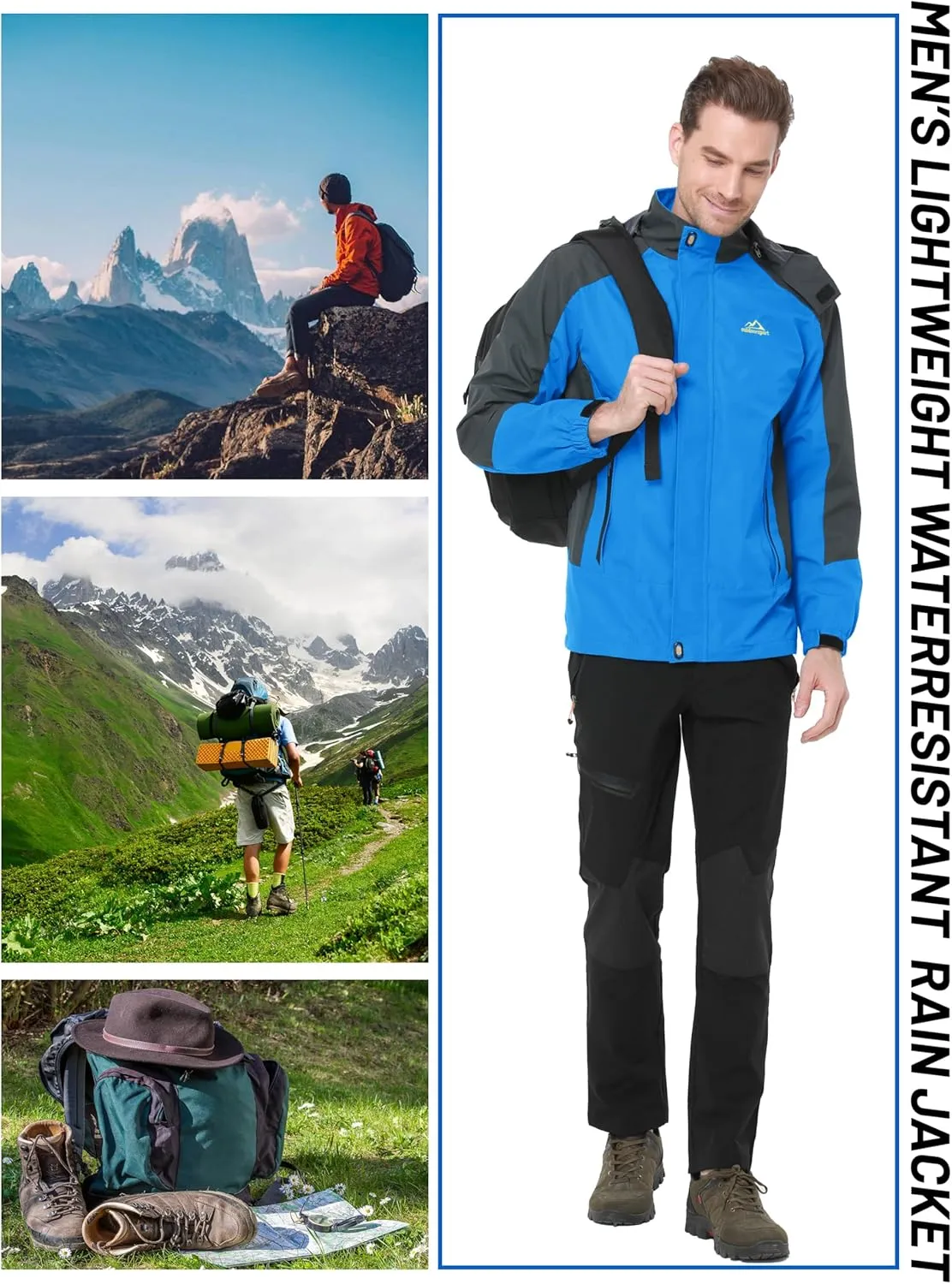 TACVASEN Mens Rain Coats Casual Waterproof with Hood Jackets Lightweight Zipper Pocket for Running Hiking Climbing