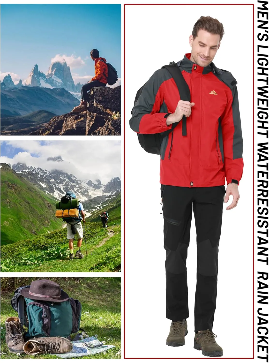 TACVASEN Mens Rain Coats Casual Waterproof with Hood Jackets Lightweight Zipper Pocket for Running Hiking Climbing