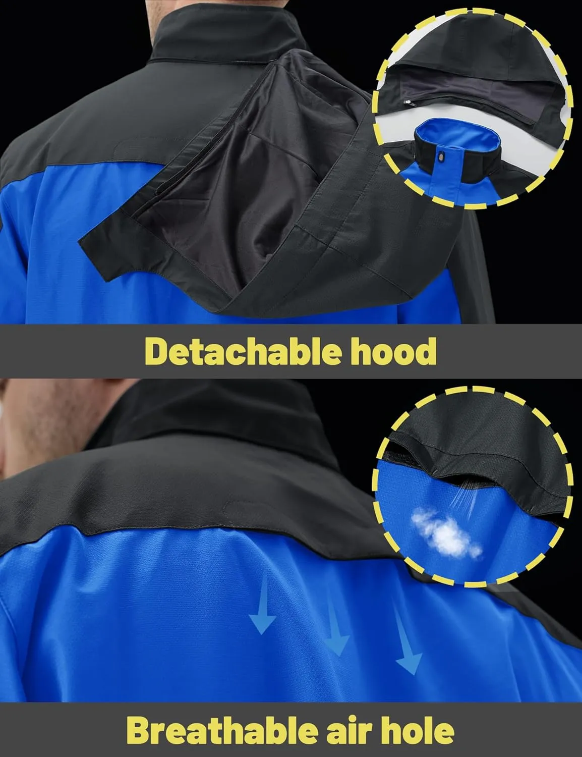 TACVASEN Mens Rain Coats Casual Waterproof with Hood Jackets Lightweight Zipper Pocket for Running Hiking Climbing