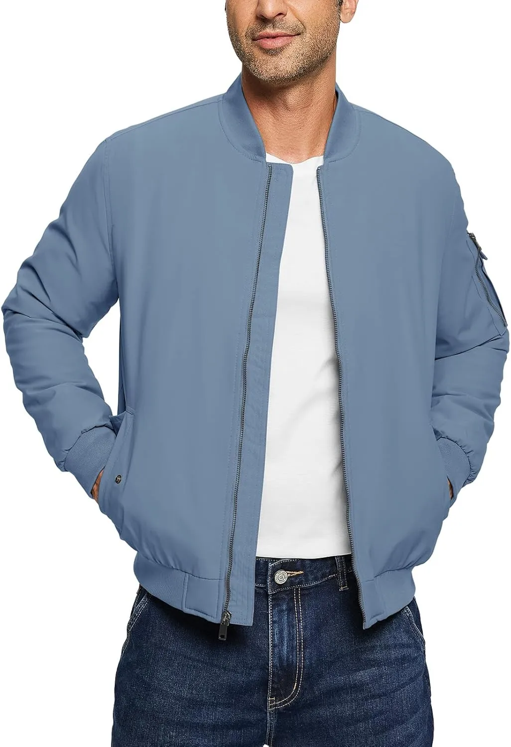 TBMPOY Men's Bomber Jacket Lightweight Winter Windbreaker Zip Up Padded Softshell Windproof Water-Resistant Casual Fall Coat