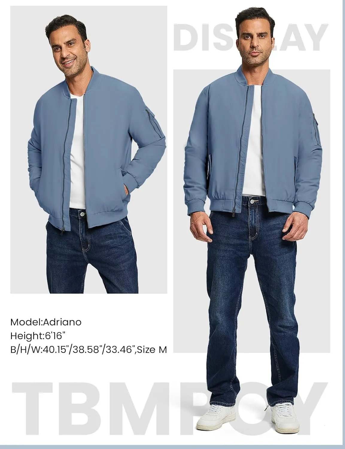 TBMPOY Men's Bomber Jacket Lightweight Winter Windbreaker Zip Up Padded Softshell Windproof Water-Resistant Casual Fall Coat