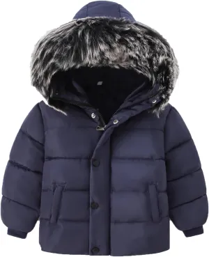 Toddler Coat with Thicken Fur Collar & Hoodie - Warm Winter Puffer Jacket