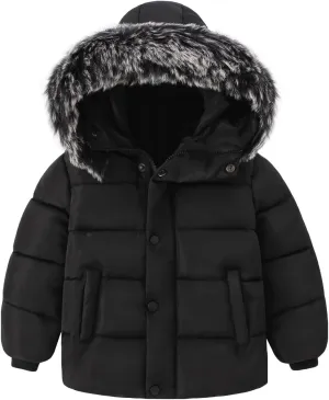 Toddler Coat with Thicken Fur Collar & Hoodie - Warm Winter Puffer Jacket