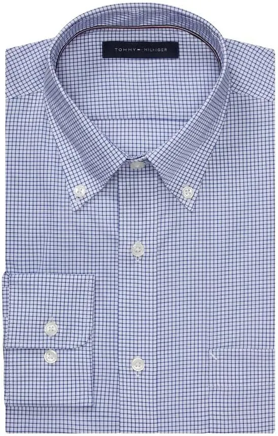 Tommy Hilfiger Men's Regular Fit Non Iron Gingham Dress Shirt - Amazon Exclusive