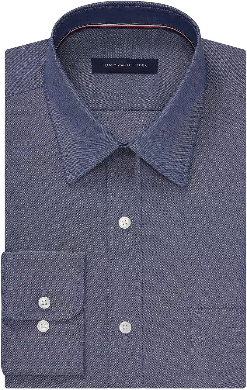 Tommy Hilfiger Men's Regular Fit Non Iron Solid Dress Shirt - Amazon Exclusive