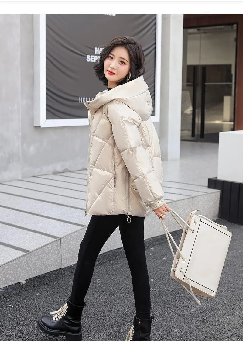 Tooe Women's Winter Down Jacket Long Sleeve Lightweight Zipper Pockets Baggy Puffer Short Coats