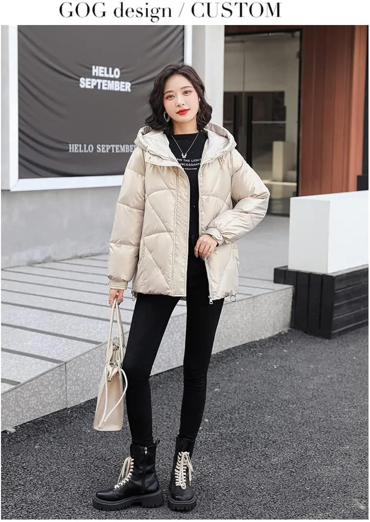 Tooe Women's Winter Down Jacket Long Sleeve Lightweight Zipper Pockets Baggy Puffer Short Coats