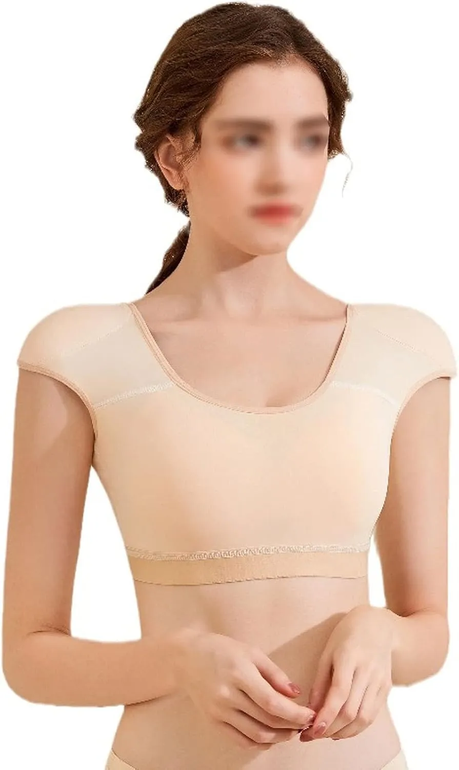 Tops Tees Short Sleeves 2 in 1 Built-in Shoulder Pad Women T-Shirts Leisure Woman T Shirt for Female,Beige-Medium