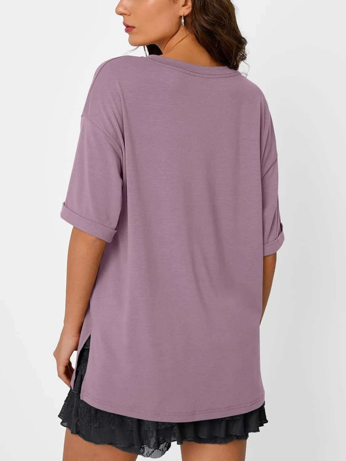 Trendy Queen Oversized Tshirts for Women Workout Plus Size Tops V Neck Short Sleeve Gym Shirts Casual Loose Fit Basic Tees