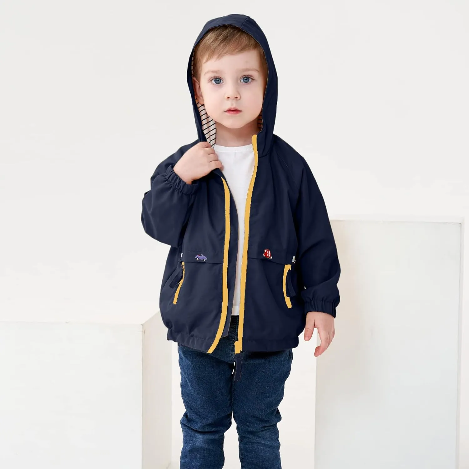 Volunboy Toddler Boys Windbreaker Casual Outerwear Kids Lightweight Zip Hooded Jacket Baby Cute Dust Coat