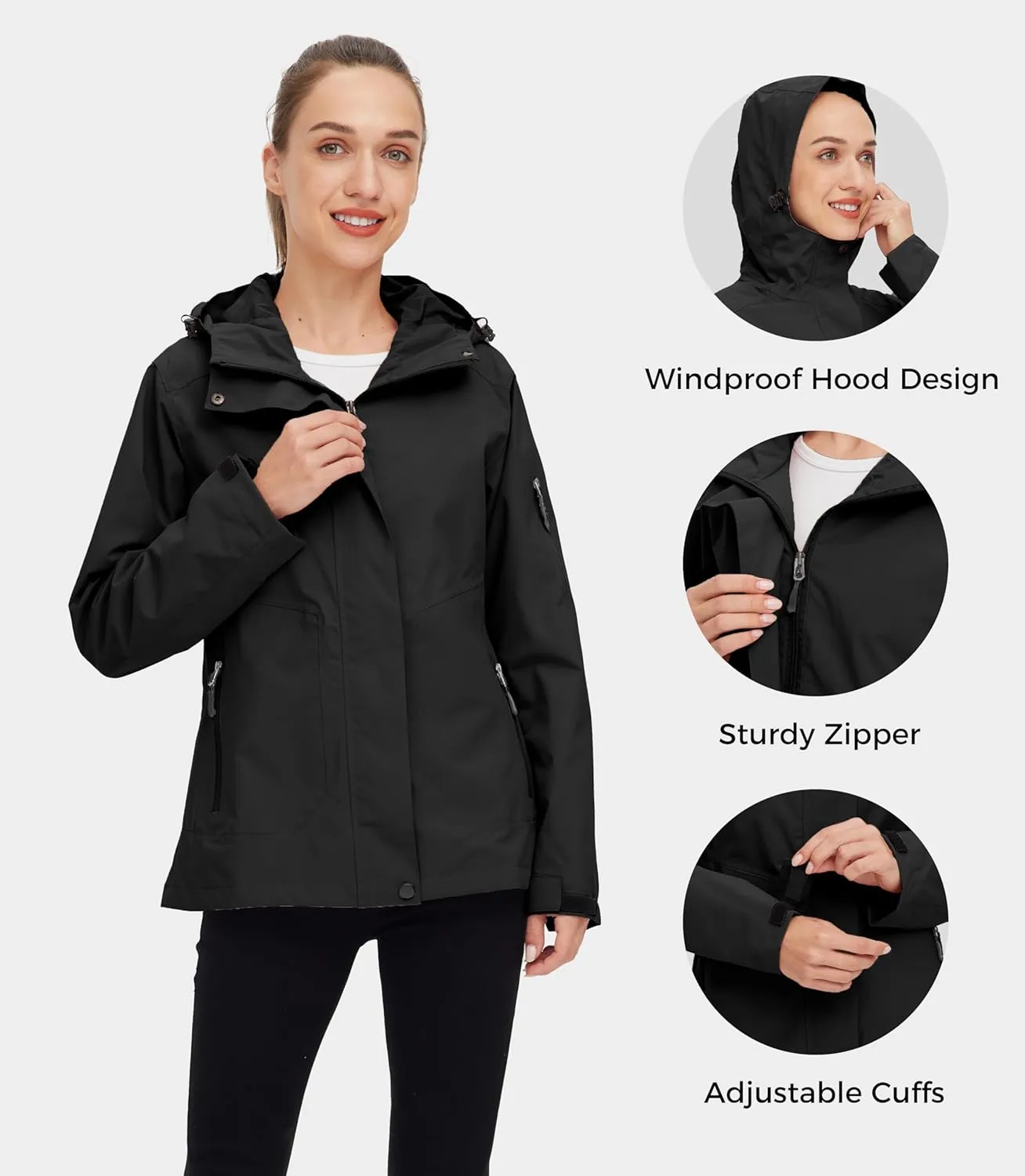 wantdo Women's Lightweight Rain Jacket Waterproof Hooded Raincoats Rain Coat Shell for Hiking
