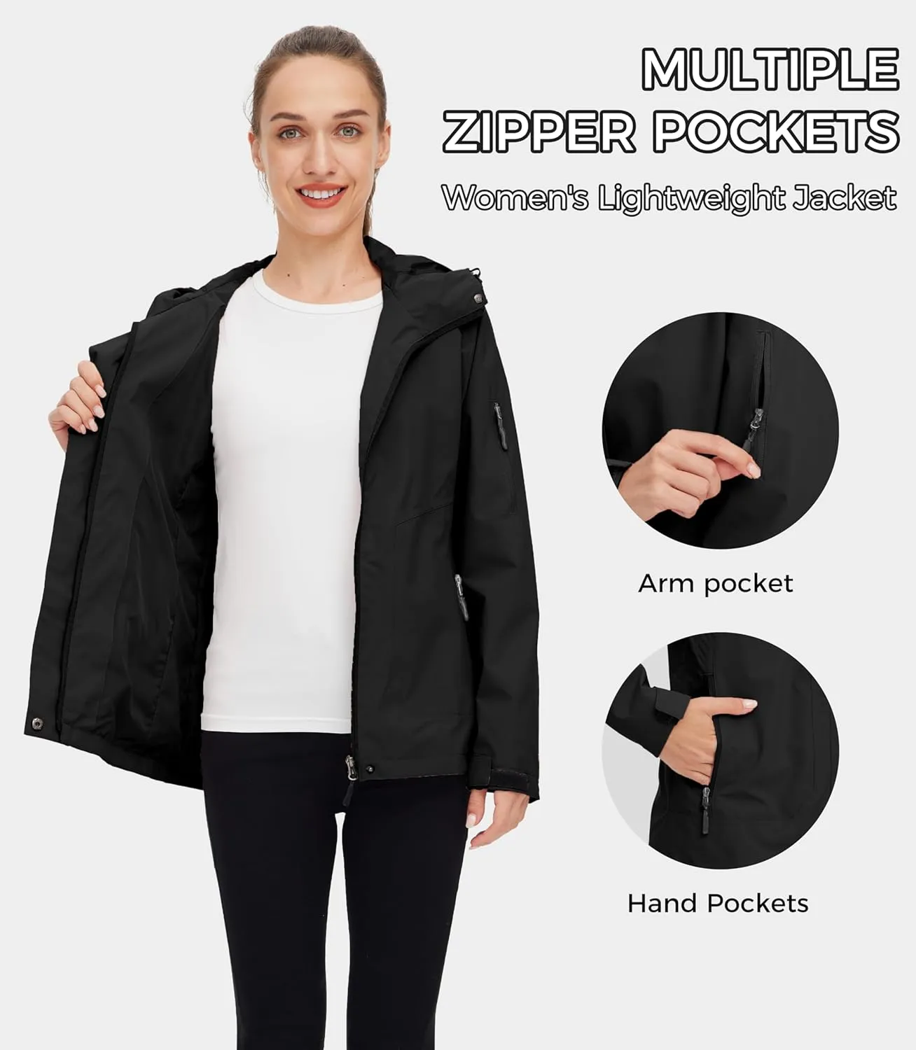 wantdo Women's Lightweight Rain Jacket Waterproof Hooded Raincoats Rain Coat Shell for Hiking