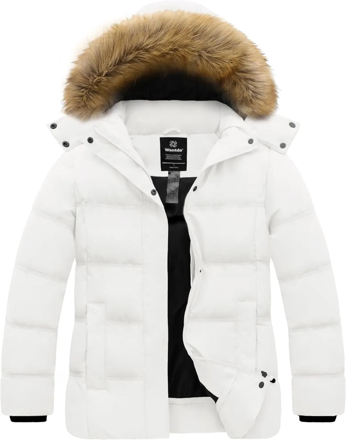 wantdo Women's Plus Size Winter Coats Quilted Thicken Puffer Jacket with Removable Hood