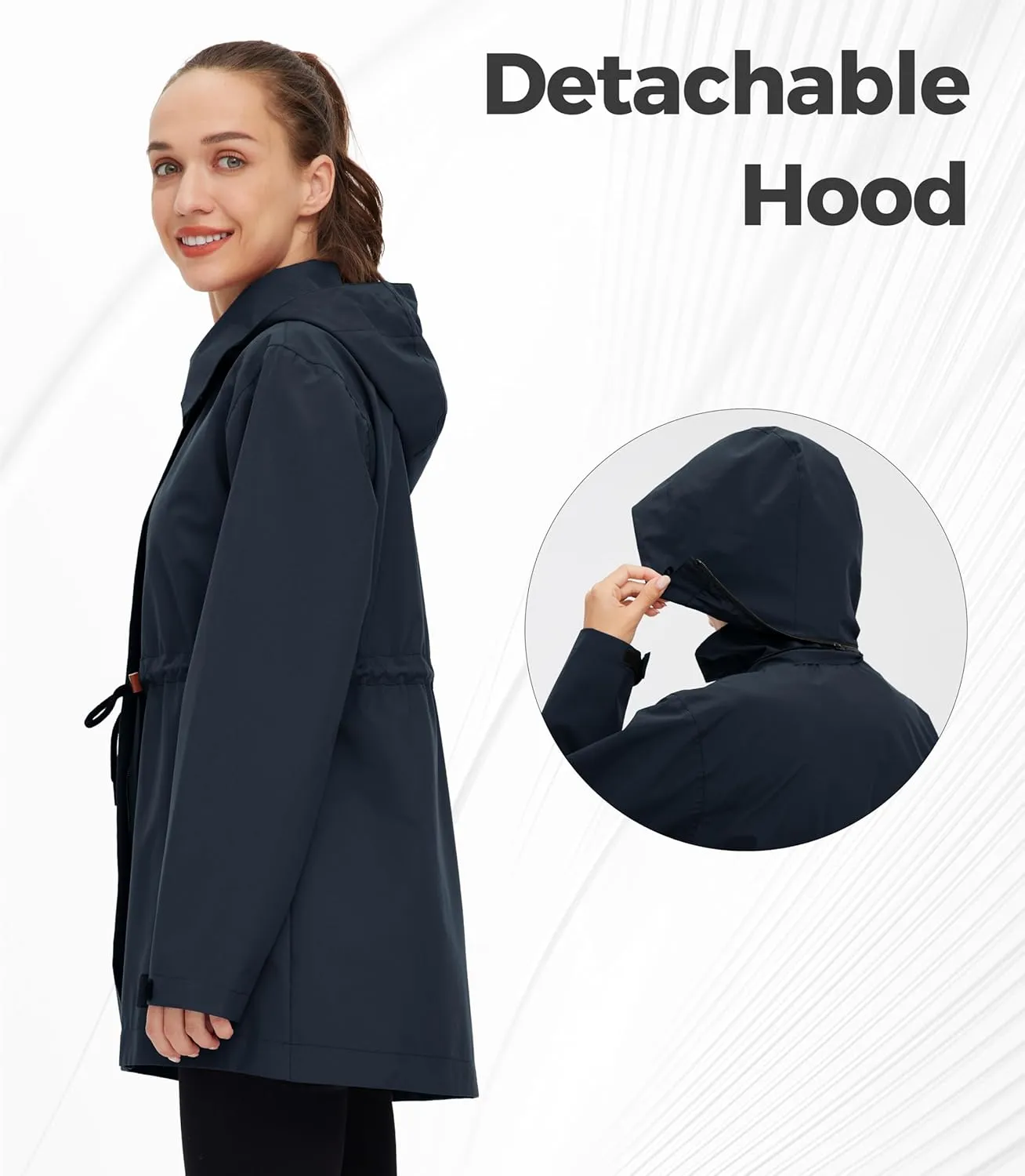 wantdo Women's Waterproof Long Raincoats Lightweight Rain Jacket Hooded Trench Coats Windbproof Jacket