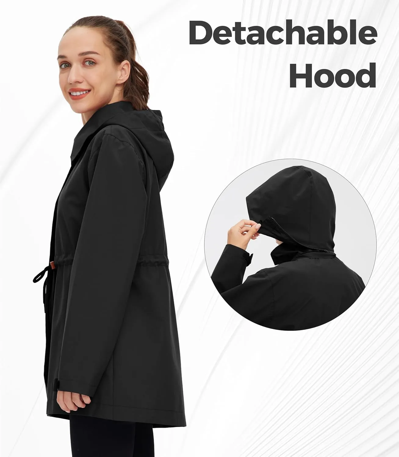 wantdo Women's Waterproof Long Raincoats Lightweight Rain Jacket Hooded Trench Coats Windbproof Jacket