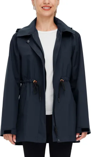 wantdo Women's Waterproof Long Raincoats Lightweight Rain Jacket Hooded Trench Coats Windbproof Jacket