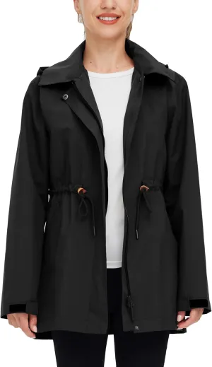 wantdo Women's Waterproof Long Raincoats Lightweight Rain Jacket Hooded Trench Coats Windbproof Jacket