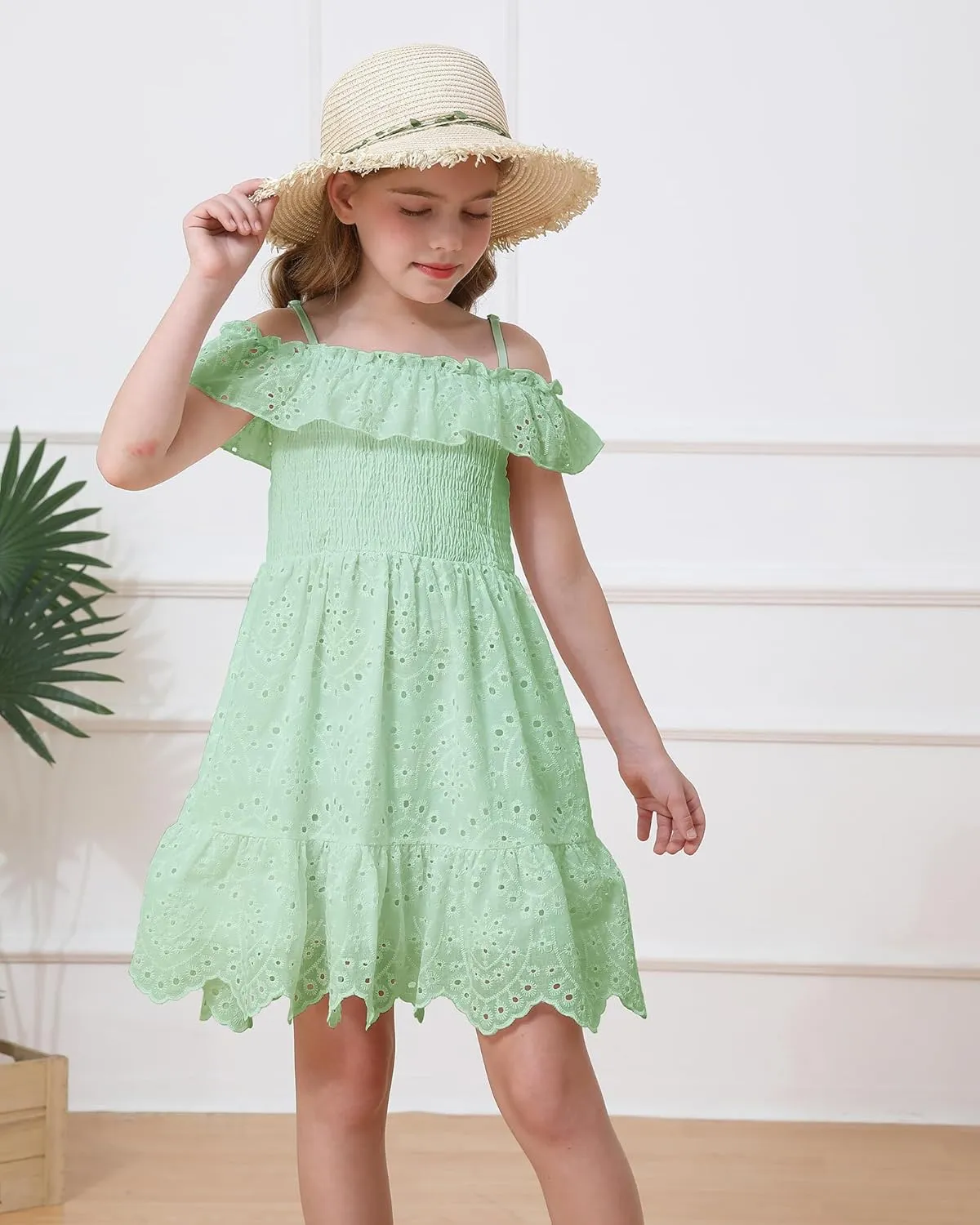 Weebaby Tween Girls Dresses Summer Outfits Smocked Dress Casual Sundress Lace Teen Girl Clothes 7-14 Years