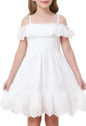 Weebaby Tween Girls Dresses Summer Outfits Smocked Dress Casual Sundress Lace Teen Girl Clothes 7-14 Years