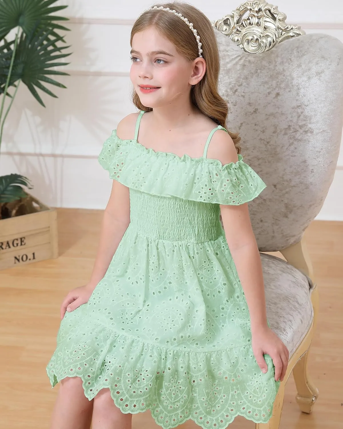 Weebaby Tween Girls Dresses Summer Outfits Smocked Dress Casual Sundress Lace Teen Girl Clothes 7-14 Years