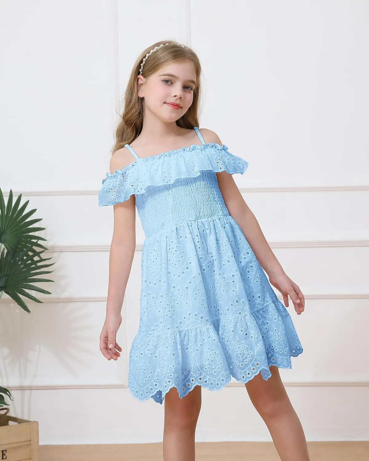 Weebaby Tween Girls Dresses Summer Outfits Smocked Dress Casual Sundress Lace Teen Girl Clothes 7-14 Years