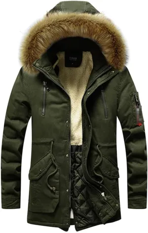Winter Men Casual Hooded Fleece Cotton Padded Jackets Mens Thick Warm Windproof Parkas Coats with Pockets Green S