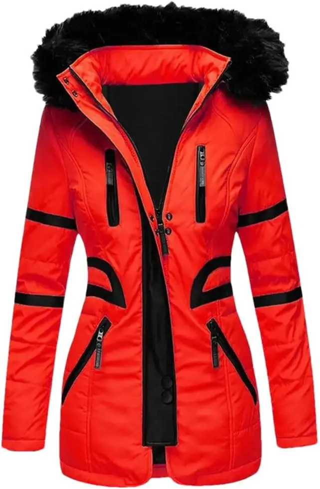 Women Cotton Jacket Padded Plush Hooded Quilted Jacket Waist Tight Winter Coat Casual Slim Coat Hooded Parkas