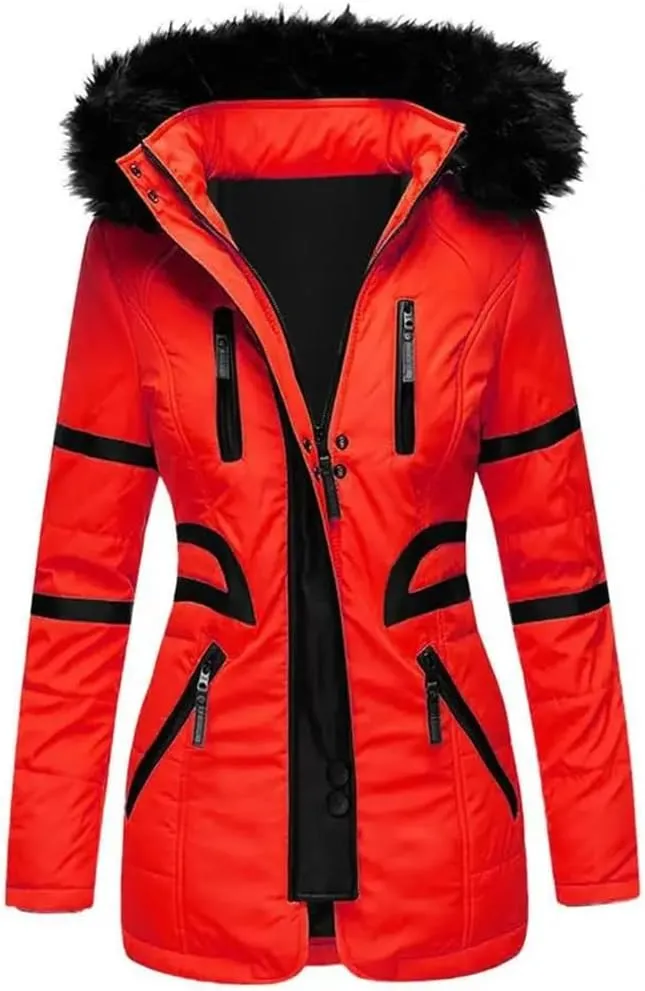 Women Cotton Jacket Padded Plush Hooded Quilted Jacket Waist Tight Winter Coat Casual Slim Coat Hooded Parkas