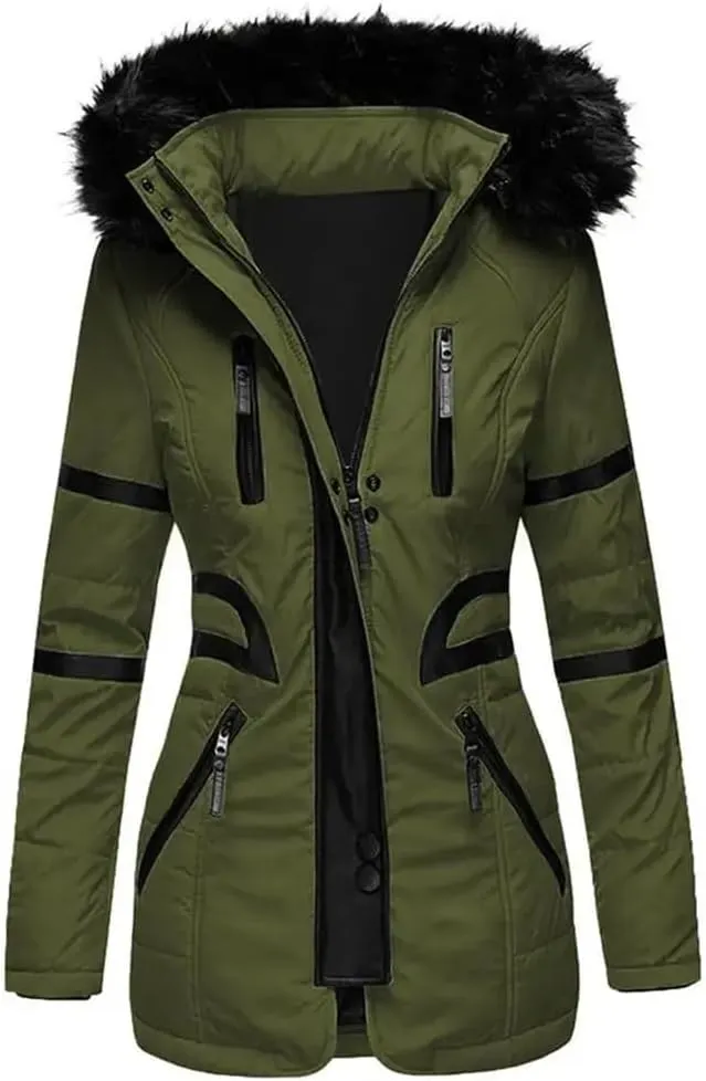 Women Cotton Jacket Padded Plush Hooded Quilted Jacket Waist Tight Winter Coat Casual Slim Coat Hooded Parkas
