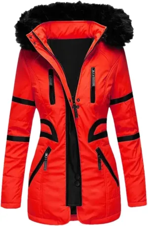Women Cotton Jacket Padded Plush Hooded Quilted Jacket Waist Tight Winter Coat Casual Slim Coat Hooded Parkas