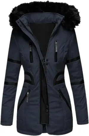 Women Cotton Jacket Padded Plush Hooded Quilted Jacket Waist Tight Winter Coat Casual Slim Coat Hooded Parkas