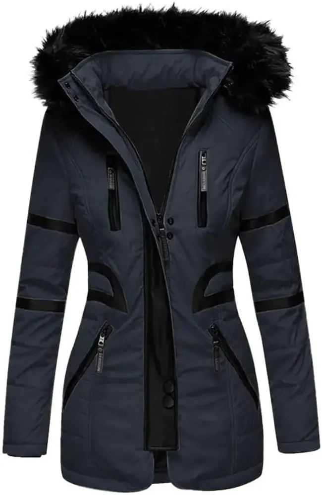 Women Cotton Jacket Padded Plush Hooded Quilted Jacket Waist Tight Winter Coat Casual Slim Coat Hooded Parkas