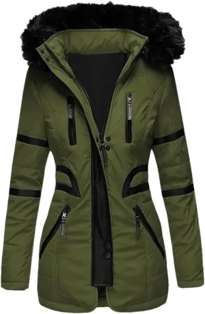 Women Cotton Jacket Padded Plush Hooded Quilted Jacket Waist Tight Winter Coat Casual Slim Coat Hooded Parkas