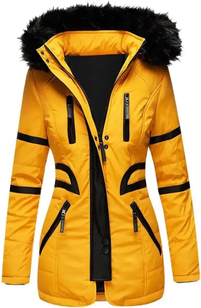 Women Cotton Jacket Padded Plush Hooded Quilted Jacket Waist Tight Winter Coat Casual Slim Coat Hooded Parkas