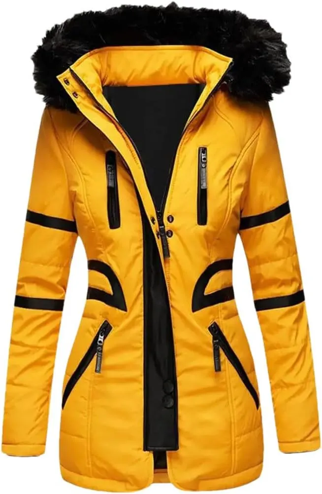 Women Cotton Jacket Padded Plush Hooded Quilted Jacket Waist Tight Winter Coat Casual Slim Coat Hooded Parkas