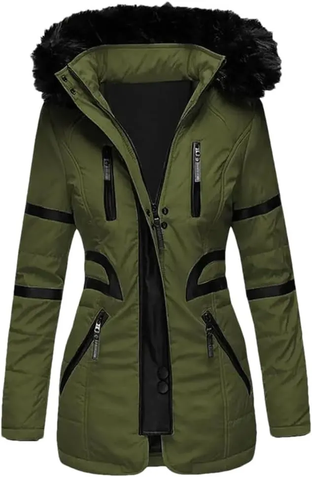 Women Cotton Jacket Padded Plush Hooded Quilted Jacket Waist Tight Winter Coat Casual Slim Coat Hooded Parkas