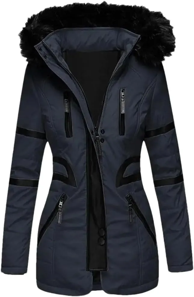 Women Cotton Jacket Padded Plush Hooded Quilted Jacket Waist Tight Winter Coat Casual Slim Coat Hooded Parkas