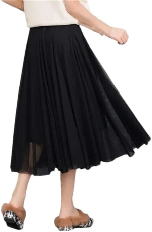 Women Solid Color Midi Long Tulle Skirt Bohemian Party Pleated Skirts