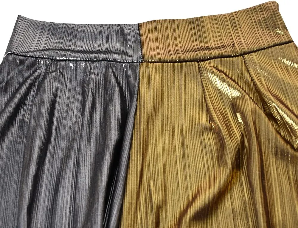 Women Wide Leg Pants Shiny High Waist Flowy Metallic Color Contrast Palazzo Pants Loose Trousers