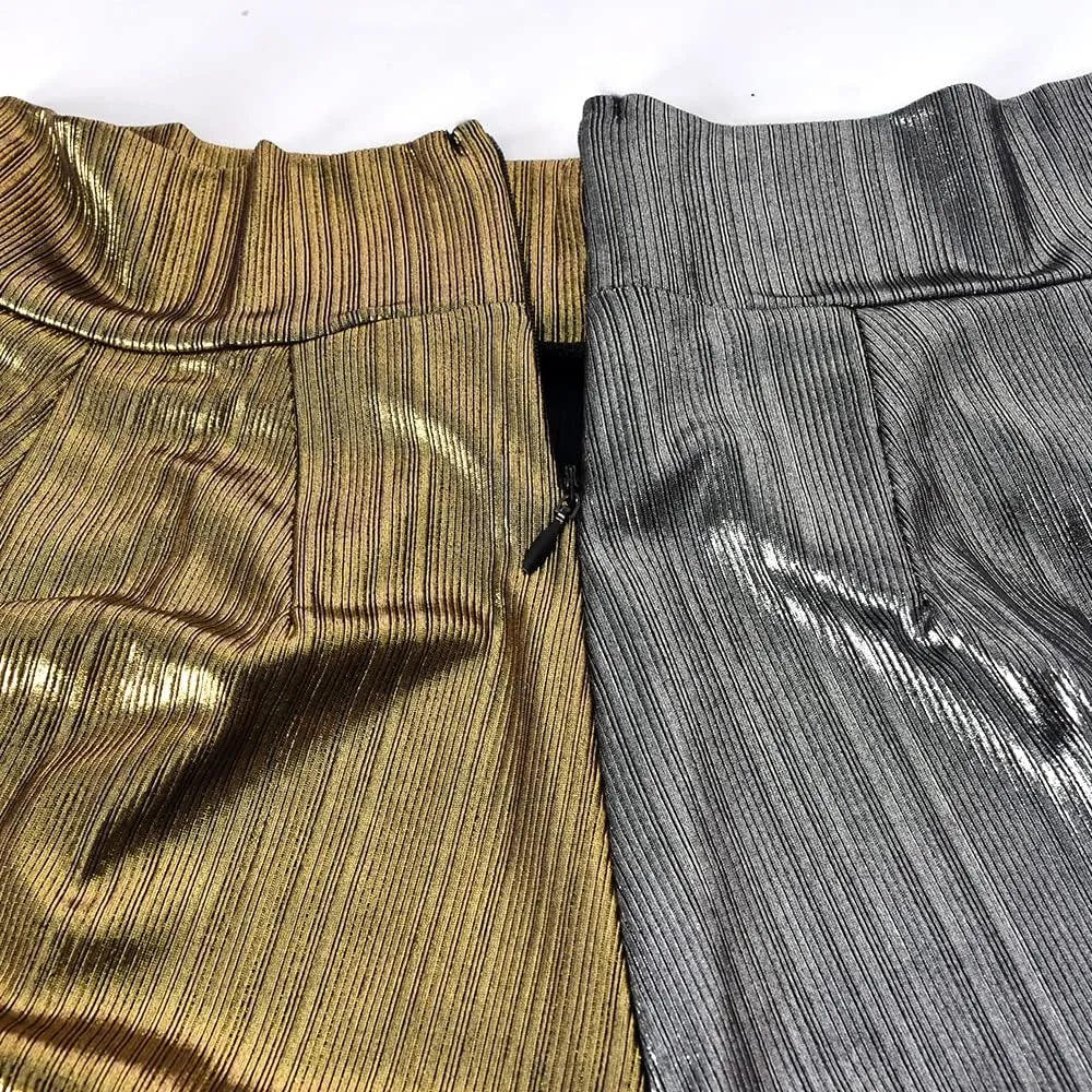 Women Wide Leg Pants Shiny High Waist Flowy Metallic Color Contrast Palazzo Pants Loose Trousers