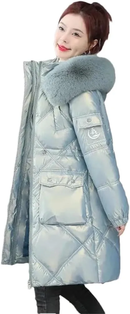 Women Winter Jacket Coat Fur Collar Hooded Overcoat Jacket Thick Warm Cotton Padded Puffer Parka Outwear