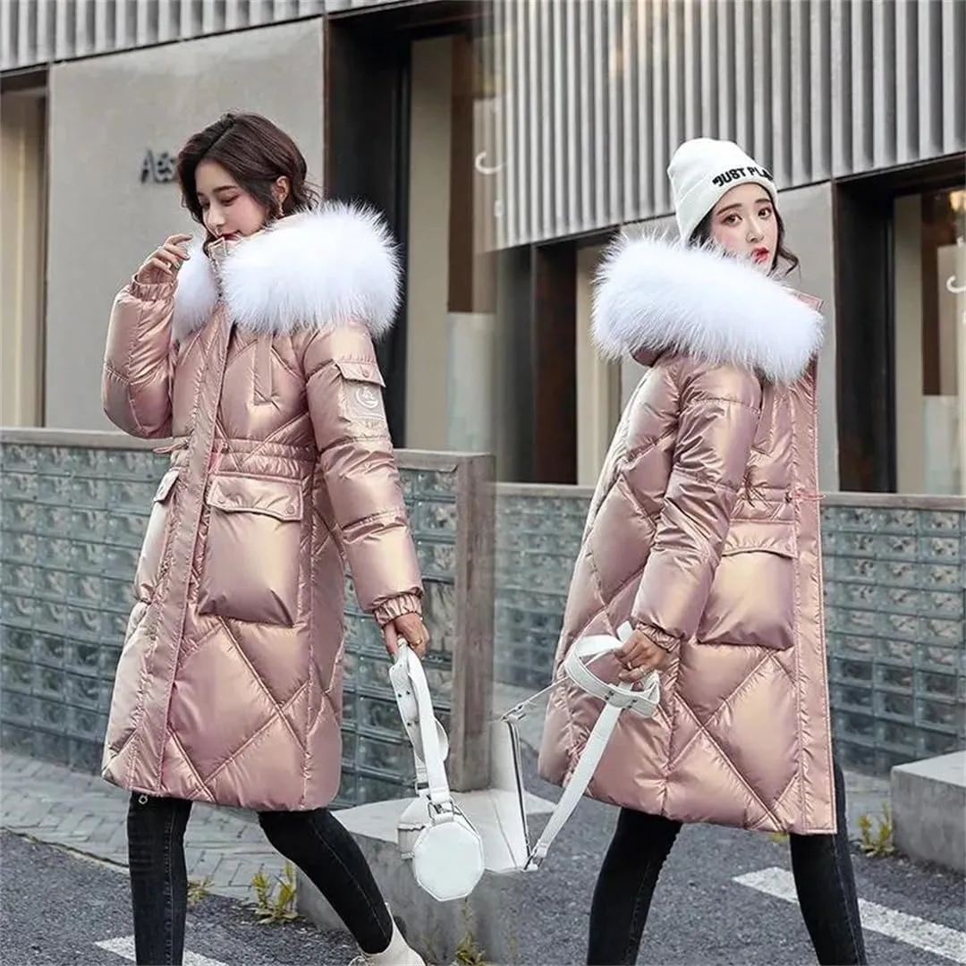 Women Winter Jacket Coat Fur Collar Hooded Overcoat Jacket Thick Warm Cotton Padded Puffer Parka Outwear