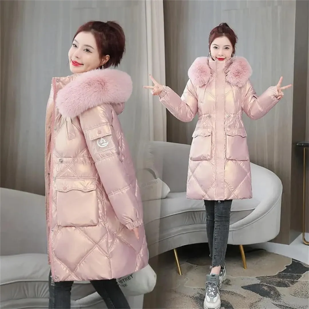 Women Winter Jacket Coat Fur Collar Hooded Overcoat Jacket Thick Warm Cotton Padded Puffer Parka Outwear