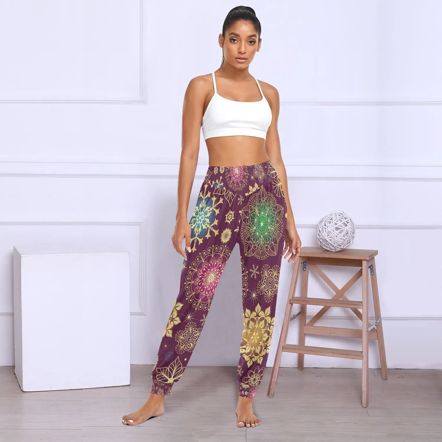 Women Yoga Pants High Waisted Stretch Loose Boho Trousers Sports Dance Harem Pants