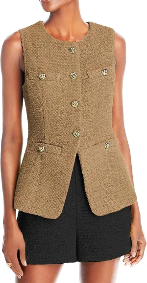 Women's 2025 Summer Tweed Vest Tops Y2K Long Sleeveless Lightweight Fashion Fully-Lined Elegant Casual with Pockets